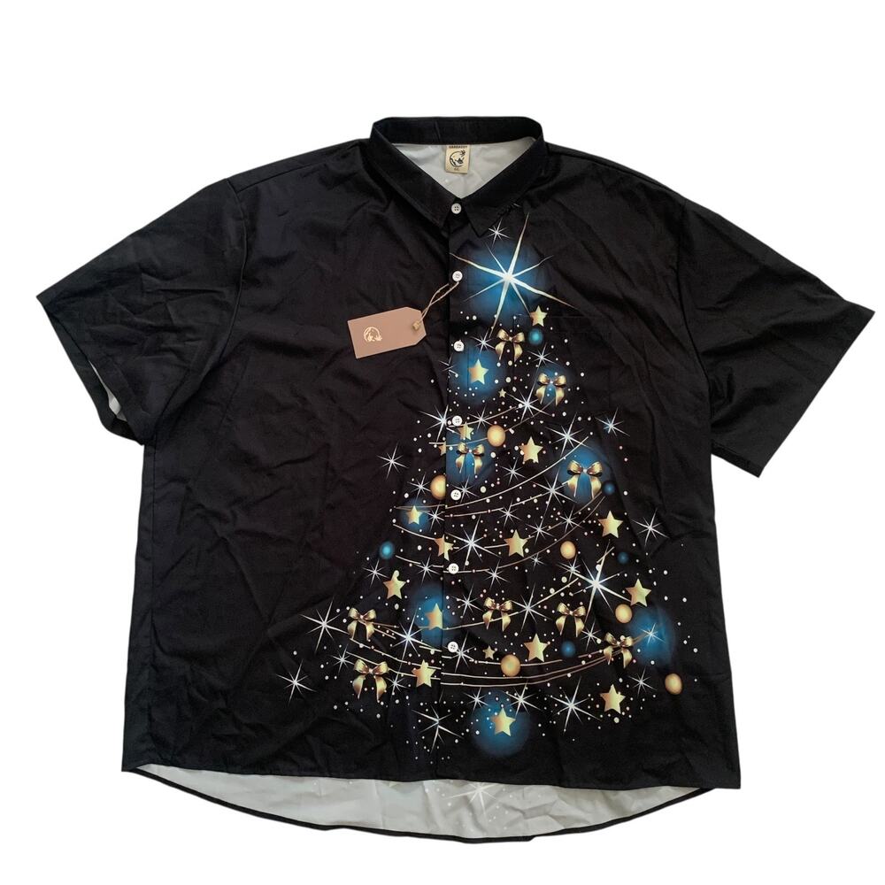 Hardaddy Men's Size 4XL Christmas Tree Stars Button Up Short Sleeve Shirt New